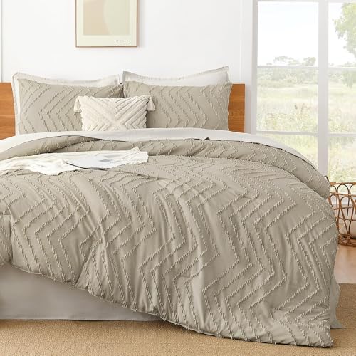 Image of Litanika 3 Pcs Oatmeal Boho Oversized King Bedding Comforter Set, 120x98