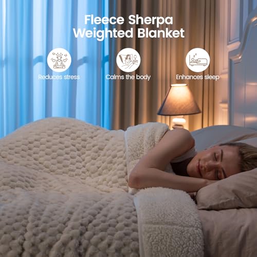 Image of Super Fuzzy Soft Fleece Sherpa Weighted Blanket 15 lbs for Adults, 3D Imitation Turtle Shell Luxury Weighted Throw for Better Sleep, Dual Sided Cozy Blankets for Couch Bed, Cream White, 60 inch x 80 inch