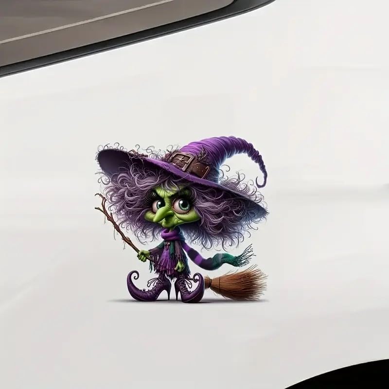 Halloween Witch Broom PVC Vinyl Car Decals Stickers Waterproof Self-Adhesive Decals for Cars, Laptops, Trucks, Motorcycles Wall Window Luggage Scratch Cover Door Decor Sticker image 4