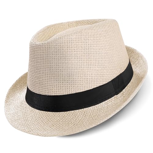 BABEYOND 1920s Panama Fedora Hat Cap for Men Gatsby Hat for Men 1920s Mens Gatsby Costume Accessories (U-Beige, Paper Straw)