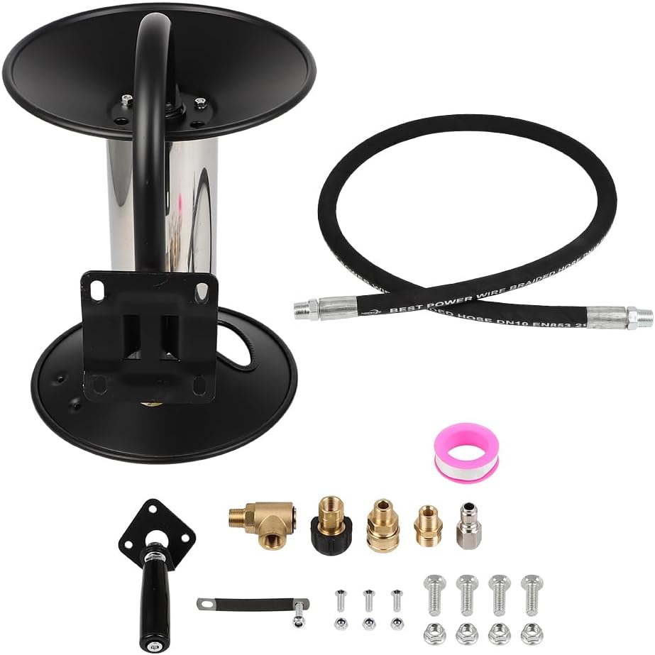 OCPTY Pressure Washer Hose Reel 100 ft with Jumper Hose 3ft, Heavy Duty Steel Manual Crank Power Washer Hose Reel with Adapter Kits, 4000 PSI