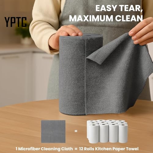 Image of Tear-EZ Microfiber Cleaning Cloth Roll, Grey, 25x25 cm, Reusable Tear-Away Towels, 20 Pack