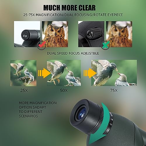 Image of 25-75X Spotting Scopes with Tripod, Zoom Waterproof BAK4 Prism Monocular Telescope for Bird Watching, Target Shooting, Wildlife, Hunting and Landscape, with Phone Adapter and Case