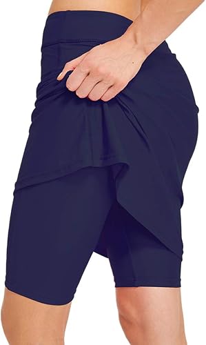 Micosuza - Pantalón corto con falda para nadar, para mujer, protección solar UPF 50+