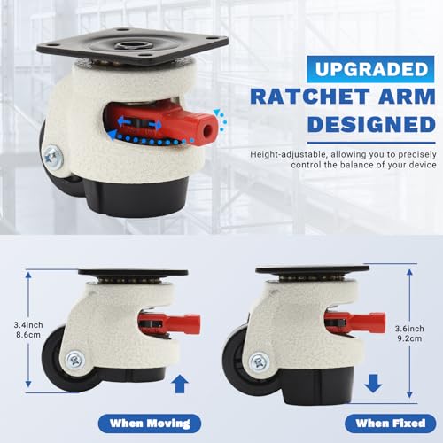 WBD WEIBIDA Leveling Casters Set of 4 Heavy Duty, Upgraded Handle Design Retractable Self Leveling Casters, 360 Degree Adjustable Casters for Workbench, Machine, Equipment, Total Capacity 2200lbs