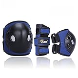 JBM Child Kids Bike Cycling Bicycle Riding Protective Gear Set, Knee and Elbow Pads with Wrist Guards Multi-sports: Rollerblading, Skating, Volleyball, Basketball, BMX (Denim Dark Blue, Child/kids)