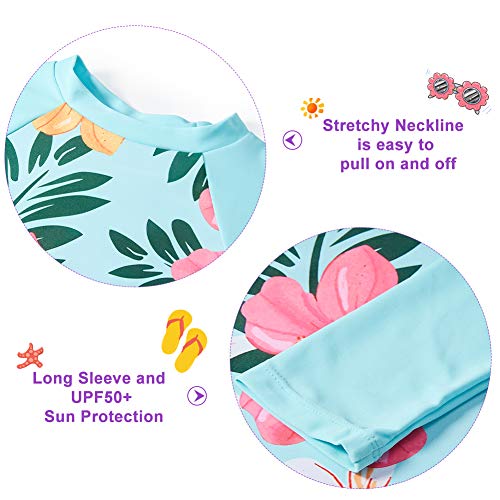 Image of Funnycokid Girls Swimsuit Toddler Bathing Suit Long Sleeve 2 Piece Rash Guard Set for Kids 2-10 Years