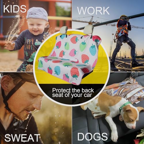 Image of Back Seat Cover for Car Trucks Van SUV Jeep,Waterproof Rear Bench Towel Seat Covers for Dogs and Kids,Automotive Backseat Protector (Strawberry)