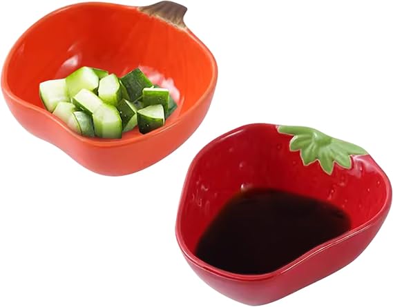 2Pcs Ceramic Modern Cartoon Pumpkin+Strawberry Side Dish Plates