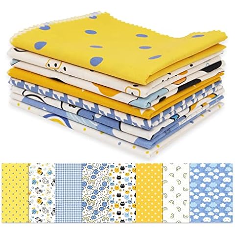 Soimoi 8 Pc Fat Quarter Bundle-Kids Collection-Nursery Decor Print 18"x 22" DIY Patchwork-100% Cotton Pre-Cut Quilting Fabric Blue-Yellow & White Cover