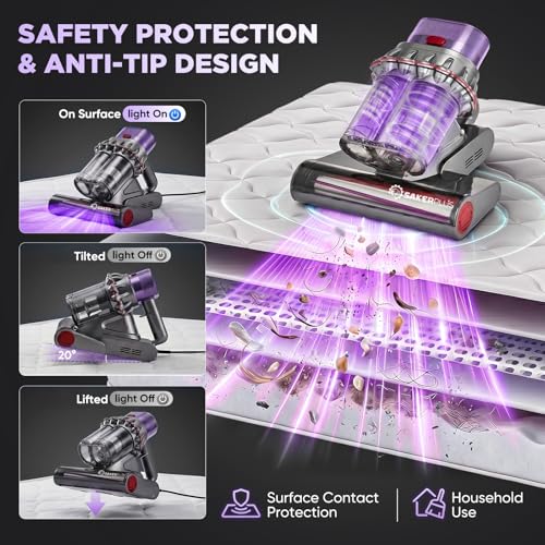 SakerPlus Powerful Bed Vacuum Cleaner, 350W Corded Mattress Vacuum with 2-Cup System,Smart Dust Sensor,Washable Dust Cup & Roller Brush, 16.4 ft Cord, for Mattress, Sofa - Image 3