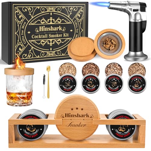 Cocktail Smoker Kit with Torch & Stand - 4 Wood Chips for Old Fashioned Smoker Kit, Bourbon Whiskey Gifts for Men, Birthday Gifts for Men, Dad, Husband, Fathers Day Gift from Daughter (No Butane)