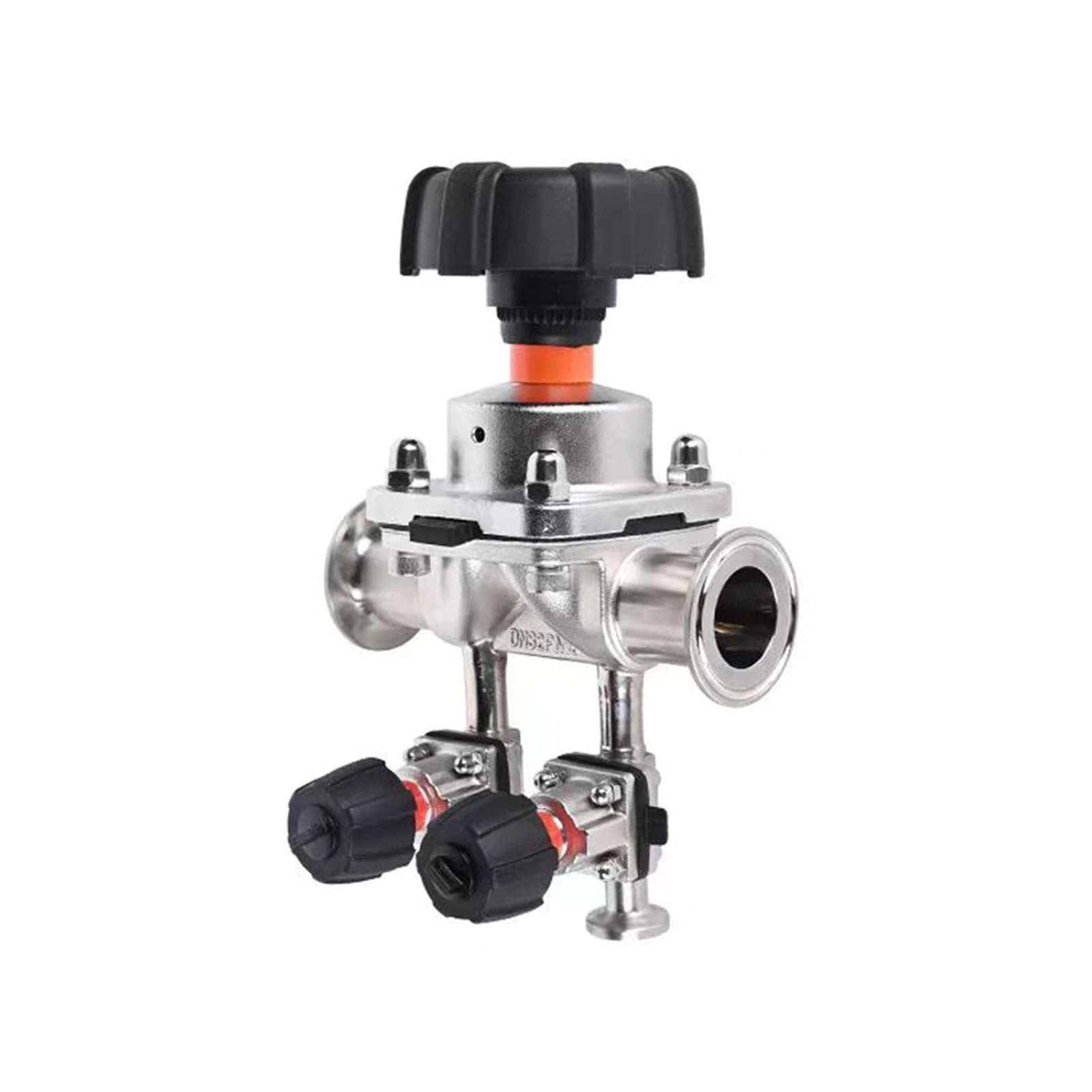 LEOTNNDQ 1pcs 1.5" Tri Clamp Diaphragm Valve With single/double sampling valve Stainless Steel 316L Manual connect Chuck Type Valves(Two sampling valves,DN20 TC50.5mm)