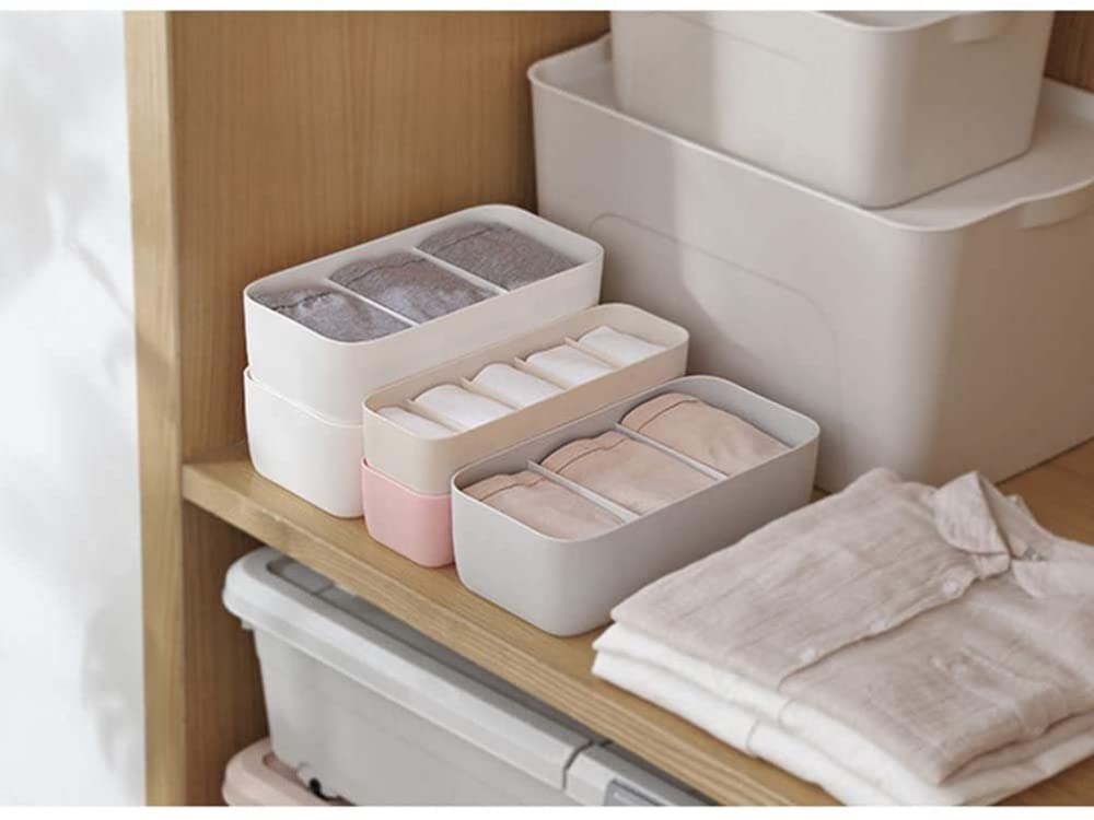 4 Pezzi 3 Scomparti Scatola Portaoggetti per Biancheria Intima Calze Cassetto Organizzatore Divisori Scatole Portaoggetti per Riporre Asciugamani Cravatte