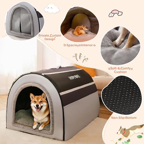 ALLSOPETS Hundebett 2-in-1 Faltbares Selbstwärmendes Haustierzelt Höhlenbett für Katzen und kleine bis mittelgroße Hunde Tragbares Hundehäuschen mit Griffen (Skandinavisches Grau, XXL)