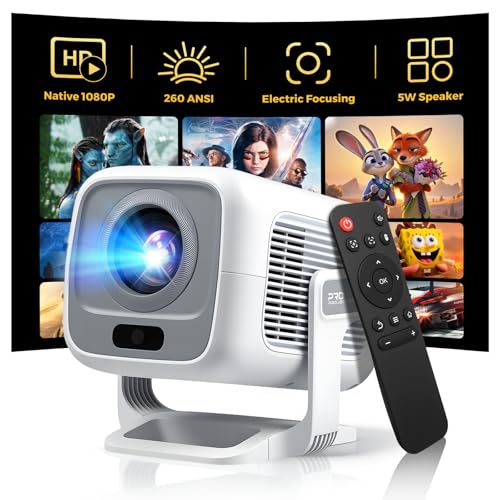 Image of Mini Projector with WiFi 6 and Bluetooth 5.4, Native 1080P Full HD, Auto Focus, Android 11 Smart Projector, Auto Keystone, Short Throw for Movies, Gaming and Home Theater