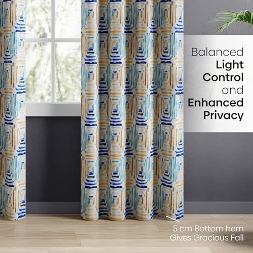 Image of haus & kinder Blackout Door Curtains 7 Feet Long Pack of 2 Door Curtains, 7 Feet Curtains for Door, 80% Room Darkening (Atelier Grid, Multicolour 114x213 CM)