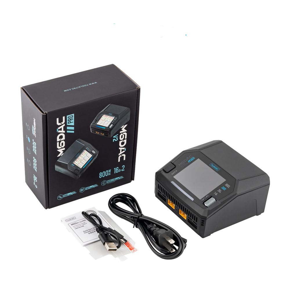 ToolkitRC M6DAC V2/PRO 16AX2 AC200-300W DC800W Dual Channel Smart Charger for 1-6S LiPo LiHV Life Lilon LTO 1-16S NiMH PD65W (M6DAC Pro)