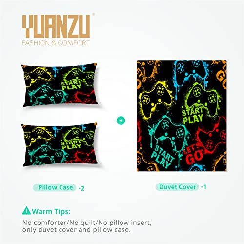 YUANZU Gamer Bedding Set Double for Kids Boys Teens Duvet Cover Set 3 Pieces Silhouette Gamepad Joystick Game Printed Soft Microfiber Quilt Cover with Zipper Closure (200 x 200 cm & 2Pillowcase) - Image 4
