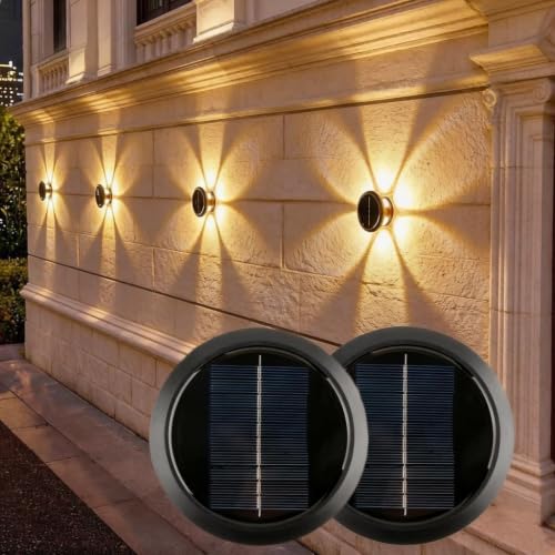 Image of Solar Lights, Ambiance Lights,wall Light, Decorative Light Downlights Dusk to Dawn Solar Wall Light Outdoor IP65 Waterproof for Backyard Walls, Hotels, Staircases,Park Floors (Warm-6LED-2Packs)