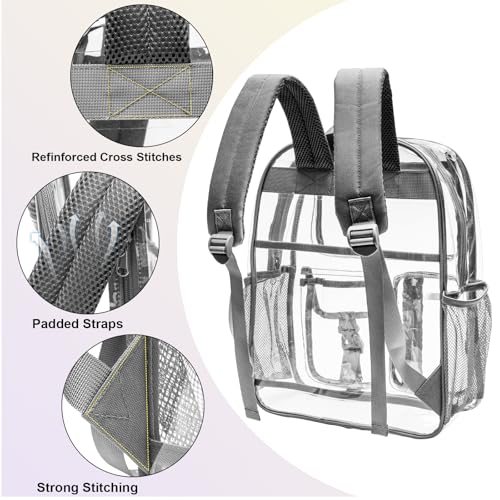 Image of gdbis Heavy Duty Clear Backpack for Stadium Events, Large Capacity Clear Bookbag Transparent Backpack with Reinforced Strap for College Work Travel Concerts Security - Grey
