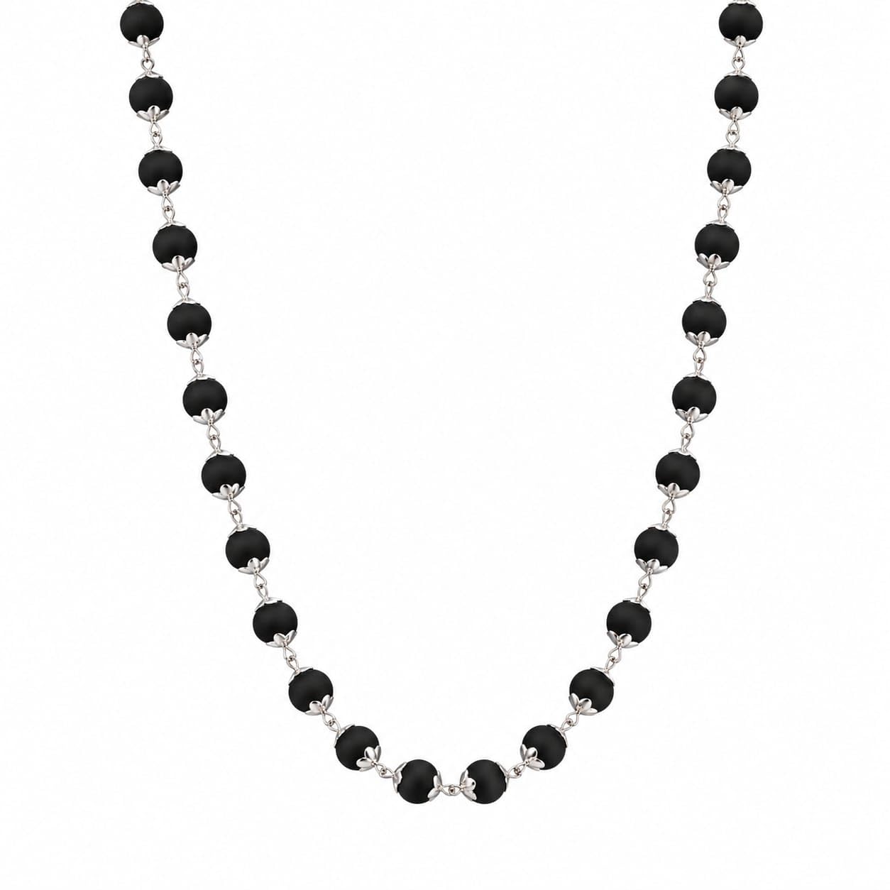 Black Beaded Karungali Chain Necklace, Traditional Style, Polished Finish, Single Strand, 45 cm-image-47