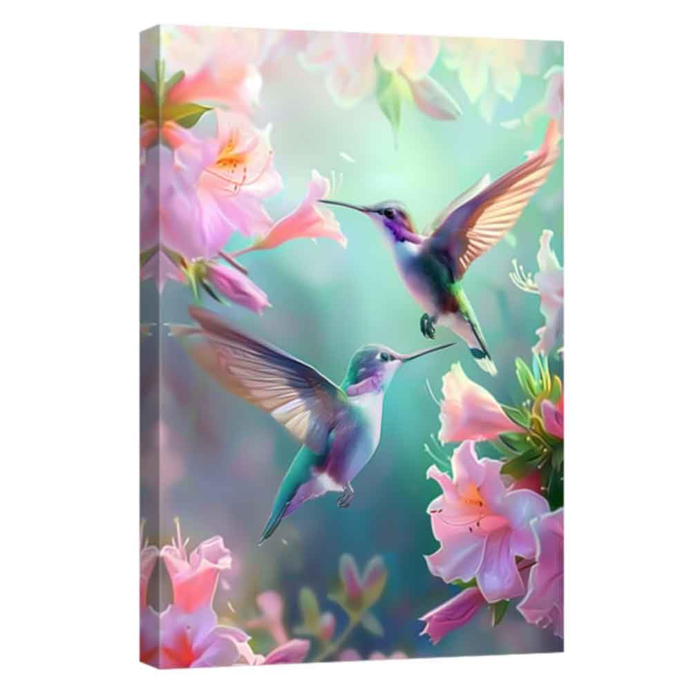 ZQQART Hummingbird Canvas Wall Art Two Hummingbird with Flower Tree Picture Wall Decor Birds Birds Painting Prints Living Room Decor Framed(Blue,28.00" x 42.00")