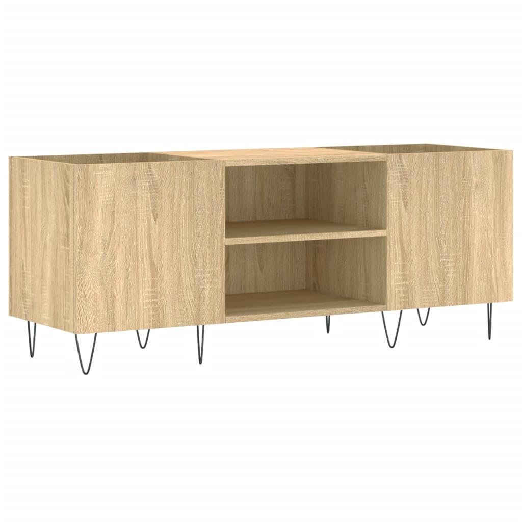 Armadietto per dischi in rovere Sonoma, 121 x 38 x 48 cm, scaffale in vinile in legno con gambe in ferro, spazioso armadietto per dischi in vinile con ampio spazio per collezione musicale LP e