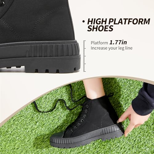 Rominz Women's White Platform Sneakers Fashion High Top Canvas Shoes for Women Black Lace-Up Canvas Sneakers Casual Platform Tennis Shoes2