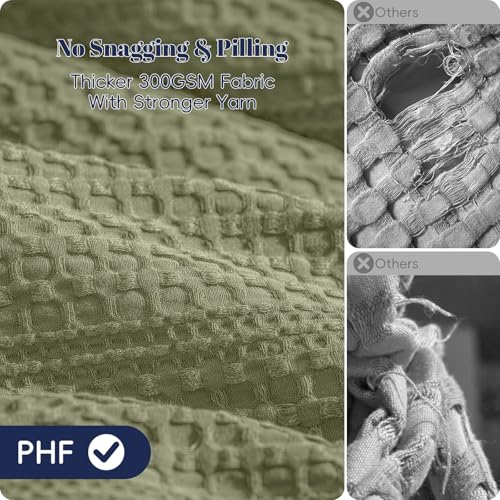 Image of PHF Soft Waffle Comforter Set King Size- Comfy Breathable Waffle Weave Comforter with 2 Pillow Shams, 3 Pieces Less Snagging Lightweight Textured Bedding Set for All Season, Olive Green