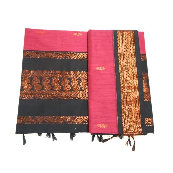 Image of Pure Kalyani Cotton Saree | Zari Border & Blouse Piece - Lata Gadwal Design | Traditional Saree