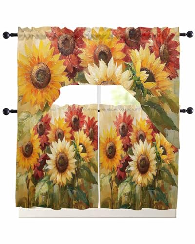 Xiidiekbish Summer Sunflower Swag Kitchen Curtains Valance and Tier Set,