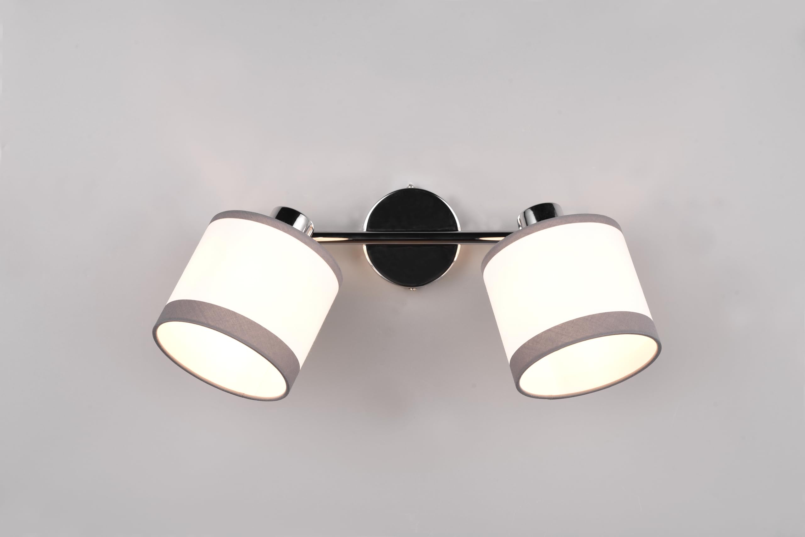 Reality Leuchten RL Spot Bar Davos R81552006, Metal Cromado, Cortinas Tela Gris/Blanco, excl. 2x E14