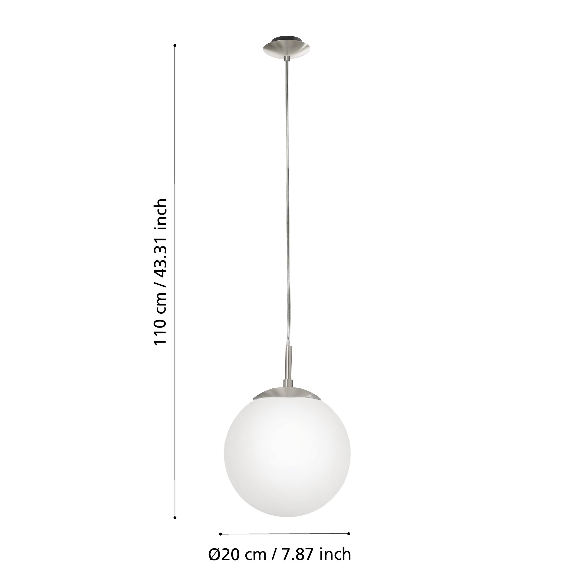 EGLO lampa wisząca Rondo, 1-punktowa oprawa zwisająca światło zwisająca z metalu w kolorze srebrnym i szklanym opalowym matowym białym oprawka E27 Ø 20 cm