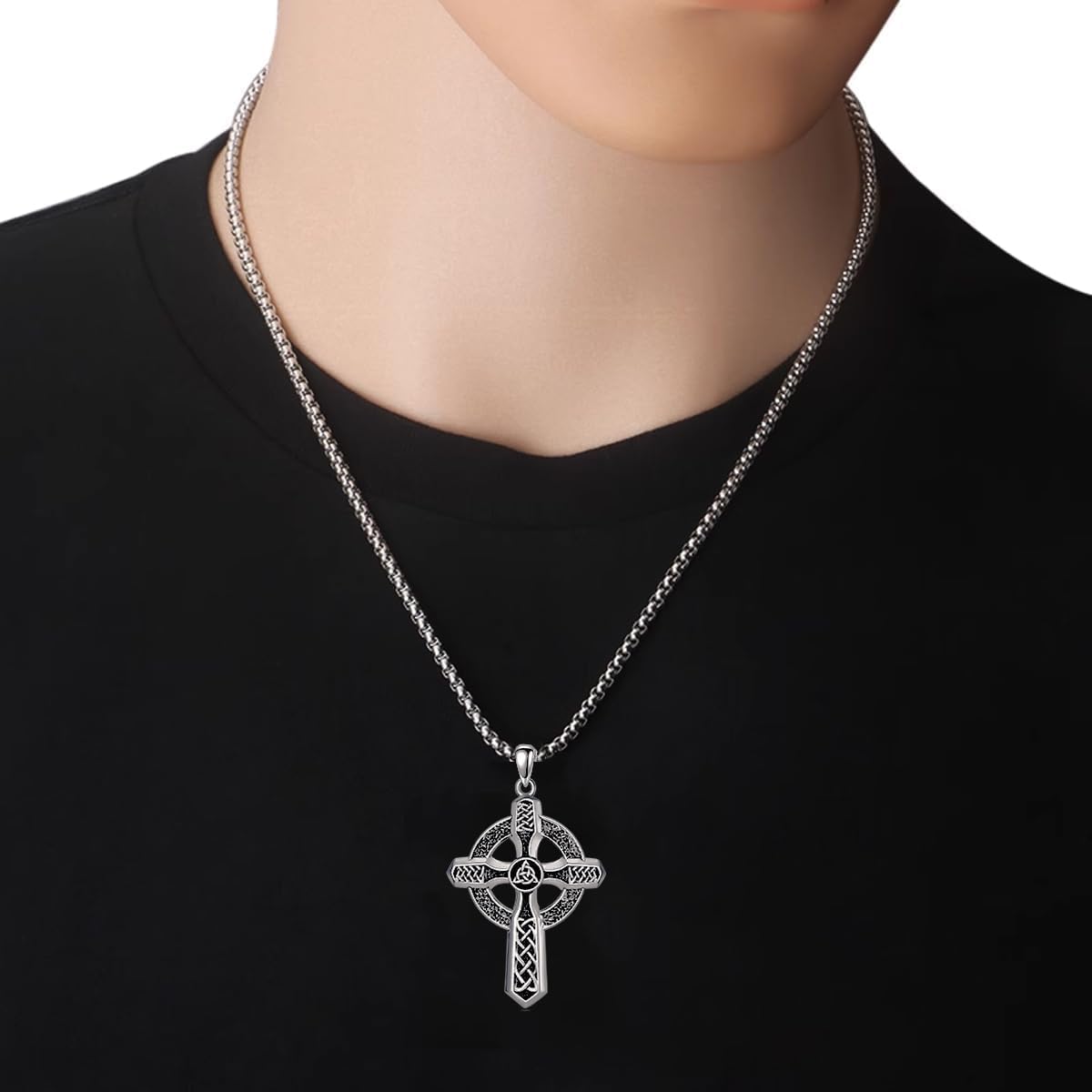 Celtic Cross Necklace 925 Sterling Silver Irish Celtic Knot Cross Pendant Necklaces Jewelry Gifts for Men Women - Image 4