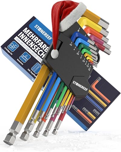 STONE REEF Innensechskantschlüssel Set 13tlg. [inkl. Kugelkopf] - 1,27-10mm Sechskant Multicolour Satz, Sechskantschlüssel Set für Handwerker, Winkelschlüsselsatz