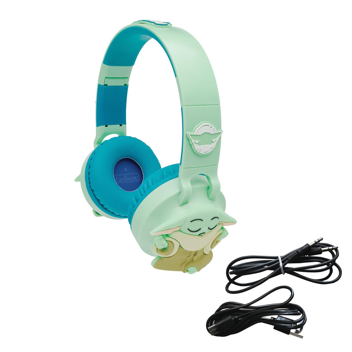 Lexibook, Star Wars, Cuffie Bluetooth Grogu con luci, Verde, HPBT015SWLXB | Uso Bluetooth o cavo, volume sicuro 85 dB, controlli su microfono, design pieghevole con slot SD, regolabile e portatile