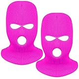 Tmflexe 2 Pieces 3-Hole Full Face Mask Cover Ski Mask Winter Balaclava Cap Knitted Face Cover for Winter Outdoor Sports (Hot Pink)