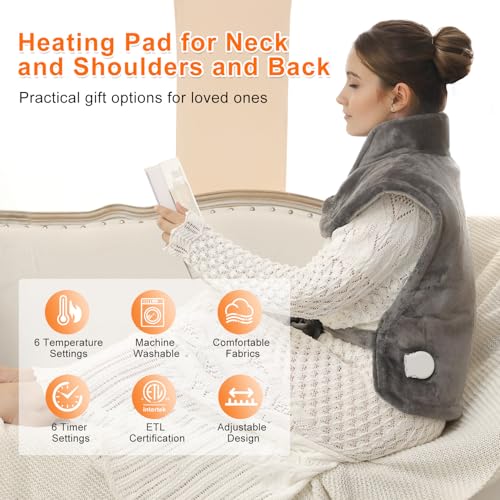 Weighted Heating Pad for Back Pain Relief - 24x33 inches, Gray - Ideal Birthday Gift for Women, Men, Mom, Dad