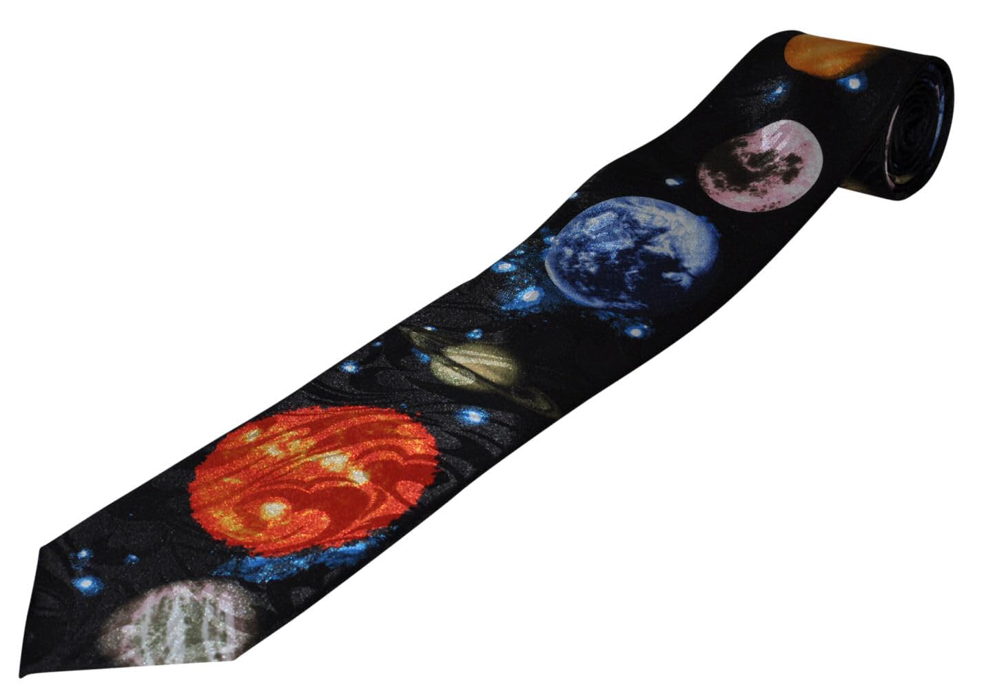The Tie Studio Solar System Tie – Planet & Space Novelty Necktie for Men – Black Polyester Astronomy Tie for Science Lovers, Teachers & Gifts