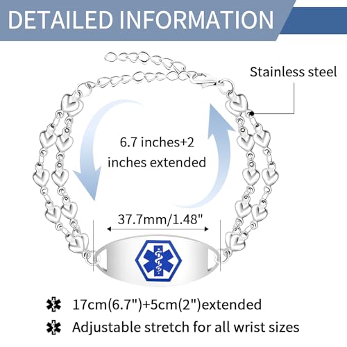 Custom Medical Alert Bracelets for Women, Personalized Medical Bracelet, Customized Stainless Steel Free Engraving Emergency Awareness Medical ID Bracelets for Autism Allergy Diabetic Epilepsy3