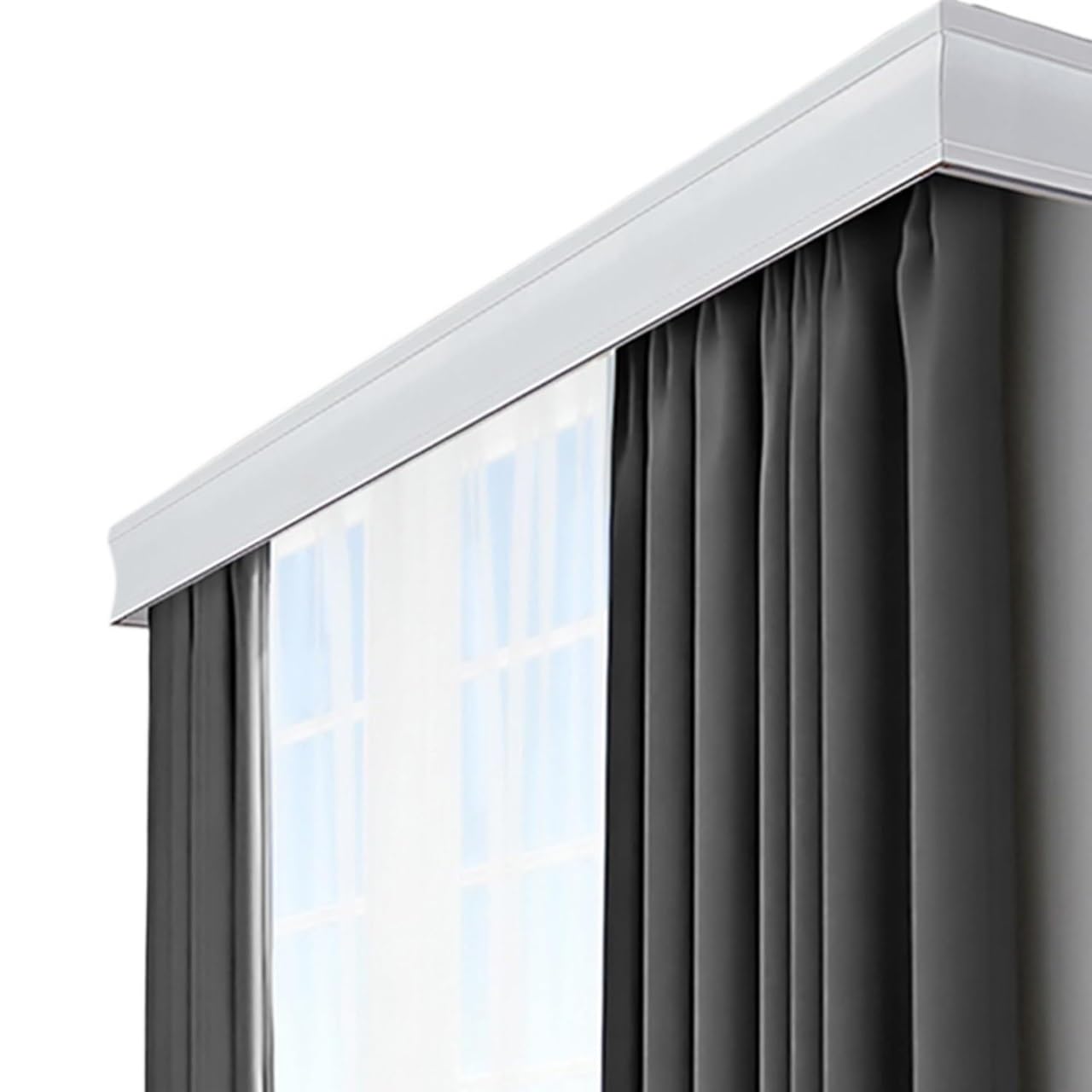 Double Track Curtain, 3-in-1 Palmet Box Double Track Curtain Rod Ceiling Wall Mount White Gray 1-5m(White-ceiling,4.4m (14.4ft))
