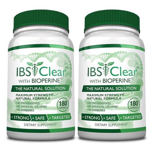 IBS Clear - 100% Natural IBS Relief with Vitamin D Psyllium Husk Fennel - 360 Capsules - 2 Bottle