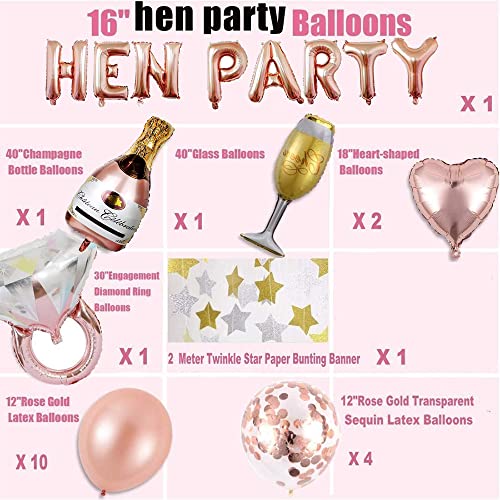 DOJoykey Rose Gold Hen Party Decoration - 14 Latex Balloons, 5 Foil Balloons, Hanging Garland for Bridal Shower - Image 2
