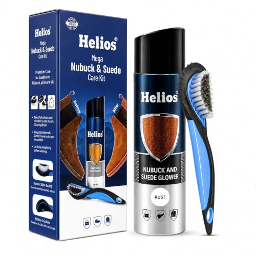 Image of Helios Shoe Accessories Kit | Nubuck & Suede Glower Spray 250ml + Suede Brush | Shoe Cleaner, Protector & Shiner for Suede & Nubuck Shoes