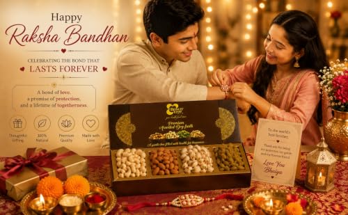 Image of Browntree Dry Fruits Rakhi Gift Hamper Premium 4P- 150g |Rakhi Hamper for Brother| Almonds, Cashewnuts, Salted Pista, Raisins with Rakhi Band| Festive & Corporate Gifting Box | Ideal Gift Box for all celebration