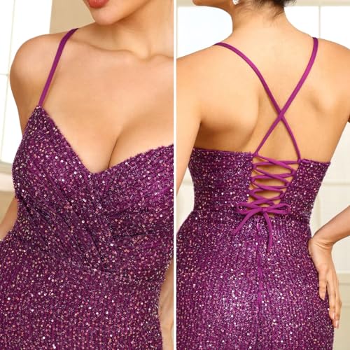 BABYONLINE D.R.E.S.S. Women's Glitter Homecoming Dresses for Teens Spaghetti Strap Tight Prom Cocktail Gowns 30933