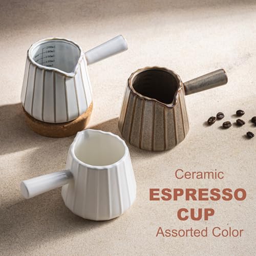 YHOJOY Ceramic Espresso Cups - 200ML Measuring Cup with Handle - Marked Espresso Shot Cups with Scale, White - Image 2