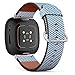 CJBROES Replacement Leather Watch Band, Compatible with Fitbit Versa 3 and Fitbit Sense of Wristband Bracelet Accessory - Blue Chevrons