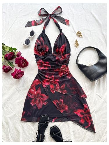 Image of BEAUDRM Women's Summer Mini Dress Backless Vacation Beach Sundresses Boho Going Out Dress Date Night Brunch Outfit